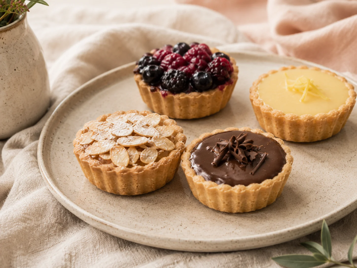 Close-up of hand-finished mini tarts.
